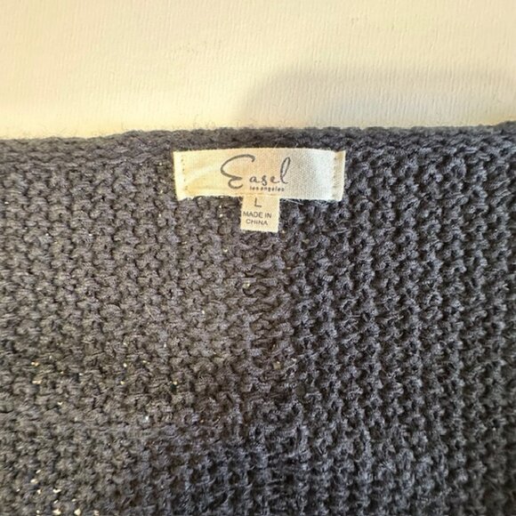 Easel Black Half Sleeve Round Neck Loose Knit Sweater size Large - Picture 4 of 7